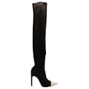 Givenchy Over the Knee Stretch-Knit Boots with White Leather Toe Cap in Black Elastane
