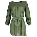 Temperley London Smocked Mini Dress in Green Silk