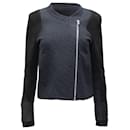 Maje Textured Zipped Jacket in Navy Blue Cotton