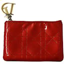 Dior Cannage Geldbörse aus rotem Lackleder