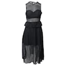 Sandro Mesh Cutout Sleeveless Midi Dress in Black Cotton