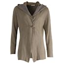 Brunello Cucinelli Hooded Open Front Jacket in Olive Green Wool 