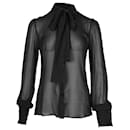 Camisa de seda negra con lazo en el cuello transparente de Dolce & Gabbana