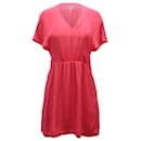 Maje V-neck Gathered Summer Dress in Fuchsia Pink Silk
