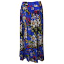 Diane Von Furstenberg  Floral Print Wrap-Around Maxi Skirt in Blue Silk