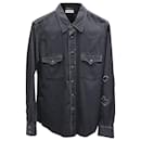 Saint Laurent Slim Fit Distressed Denim Western Shirt in Black Cotton