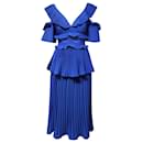 Self-Portrait Ruffled Tiered Pleated Dress in Blue Polyester - Self portrait
