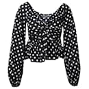 Caroline Constas Gepunktete Bluse mit V-Ausschnitt aus schwarzer und weißer Baumwolle - Autre Marque