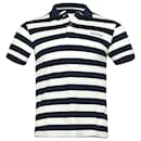 Balmain Striped Polo Shirt in Blue and White Cotton