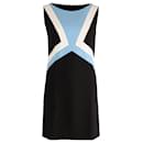 Emilio Pucci Shift Dress with Blue and White Panel in Black Wool