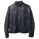 Boss Biker Jacket in Navy Blue Leather - Hugo Boss