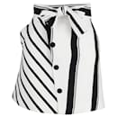 Maje Jonson Striped Asymmetrical A-Line Mini Skirt in White Viscose