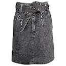 Sandro Paris Fredie Belted Embellished Acid-wash Denim Mini Skirt in Grey Cotton