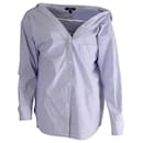 Theory Tamalee Off-the-Shoulder Button-Up Shirt in Light Blue and White Cotton 