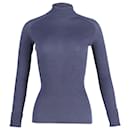 Victoria Beckham Turtleneck Ribbed Sweater in Navy Blue Silk