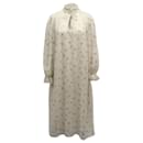 Ganni Pleated Floral Print Midi Dress in Cream Polyester 