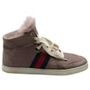 Gucci High-Top Web Sneakers in Mauve Suede