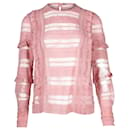 Self-Portrait Ruffle Stripe and Grid Lace Top in Pink Polyester  - Self portrait
