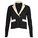 Sandro Paris Knitted Contrasting Cropped Cardigan in Beige and Black Viscose 