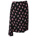 Prada Floral-Print Midi Skirt with Draped Detail in Black Viscose