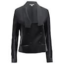 Diane Von Furstenberg Leather-Trimmed Double Breasted Blazer Jacket in Black Triacetate