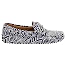 Tod's Geometric Print Driving Loafers in Blue and White Leather 