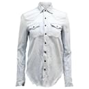 Saint Laurent Classic Western Distressed Button Front Shirt in Washed Light Blue Cotton Denim 