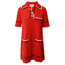 Gucci Trimmed Fine-Knit Polo Dress in Red Cotton