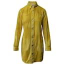 Ganni Denim Mini-robe chemise boutonnée sur le devant en coton jaune