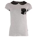 Love Moschino T-shirt avec col en similicuir en coton gris