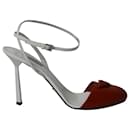 Prada Bi-Color Ankle Strap Sandals in White and Red Leather