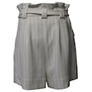 Ganni Pin Stripe Paperbag Shorts in White Print Polyester