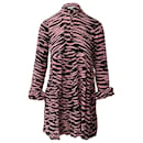 Ganni Leopard Print Long Sleeve Mini Dress in Black and Pink Viscose  