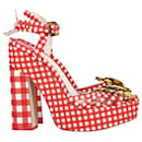 Sophia Webster Doris Leather-Trim Gingham Platform Sandals in Red Cotton - Sophia webster