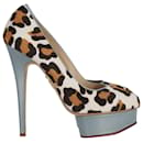 Charlotte Olympia Polly Leopard Print Platform Pumps in Multicolor Calf Hair and Leather