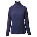 Moncler Logo Turtle-Neck Sweater in Blue and Red Wool 