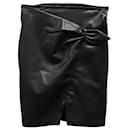 Nanushka Tie-Waist Asymmetrical Mini Skirt in Black Faux-Leather Polyester