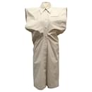 Bottega Veneta Dramatic Cap-Sleeve Button Front Shirtdress in Beige Cotton