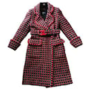 CC Belt Red and Black Tweed Coat - Chanel