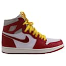 Nike Air Jordan 1 Retro High Top Sneakers in Iron Ore/Red Varsity Leather