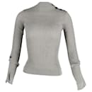 Roland Mouret Ribbed Long Sleeve Top in Metallic Grey Viscose