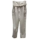 Brunello Cucinelli Striped Trousers with Belt in White Linen