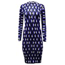 Diane Von Furstenberg Waist Tie Bodycon Midi Dress in Blue Print Merino Wool
