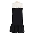 Victoria Beckham Scalloped Yoke Flounce Mini Dress in Black Cotton
