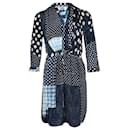 Diane Von Furstenberg Polka Dot Patch Print Dress in Navy Blue Silk