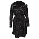 Maje Grid Print Cold Shoulder Button Down Midi Dress in Black Polyester