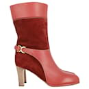 Chloe Buckled High Heel Boots in Red Leather - Chloé