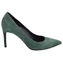 Saint Laurent Pointed-Toe Stiletto Pumps in Green Suede