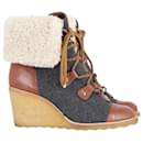 Tory Burch Marley Flannel Wedge Boots in Brown Leather