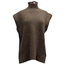Ganni High Neck Ribbed-Knit Vest in Brown Wool